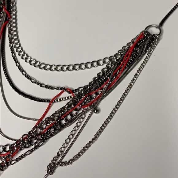 Metal Layered Silver 11 Chain metal Rock Necklace hot pink artisan made - Picture 4 of 8